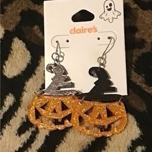 Claire's Glittery Pumpkin and Witch Hat Earrings